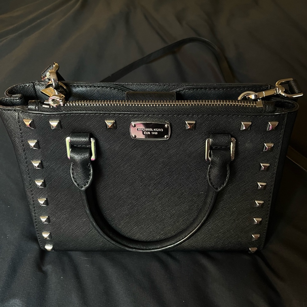 Michael Kors Selma Black Silver Studded Cross Body Purse